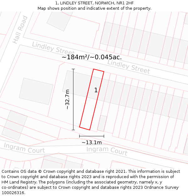 1, LINDLEY STREET, NORWICH, NR1 2HF: Plot and title map