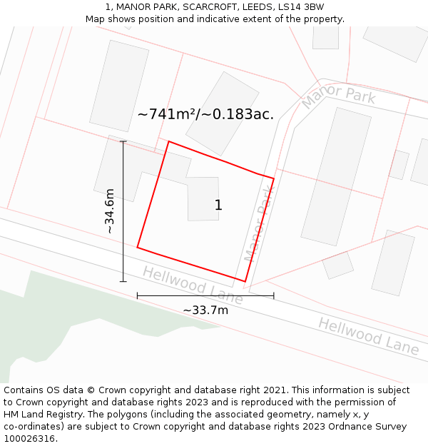 1, MANOR PARK, SCARCROFT, LEEDS, LS14 3BW: Plot and title map