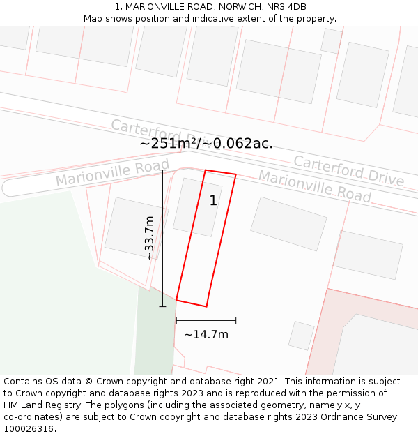 1, MARIONVILLE ROAD, NORWICH, NR3 4DB: Plot and title map