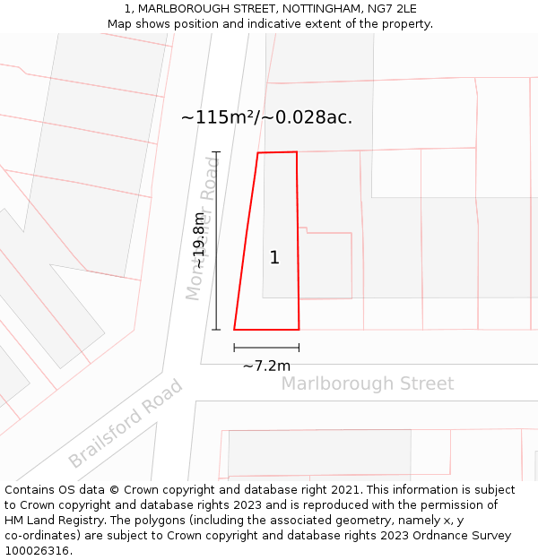1, MARLBOROUGH STREET, NOTTINGHAM, NG7 2LE: Plot and title map