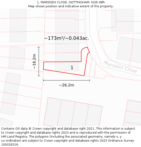 1, MARSDEN CLOSE, NOTTINGHAM, NG6 0BR: Plot and title map