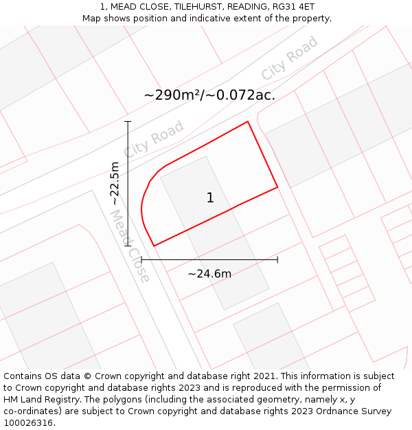 1, MEAD CLOSE, TILEHURST, READING, RG31 4ET: Plot and title map