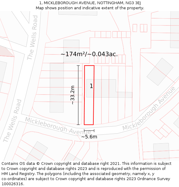 1, MICKLEBOROUGH AVENUE, NOTTINGHAM, NG3 3EJ: Plot and title map