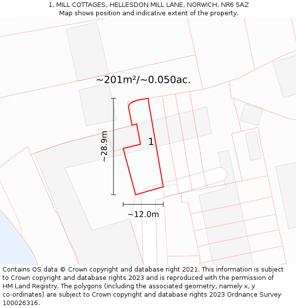 1, MILL COTTAGES, HELLESDON MILL LANE, NORWICH, NR6 5AZ: Plot and title map