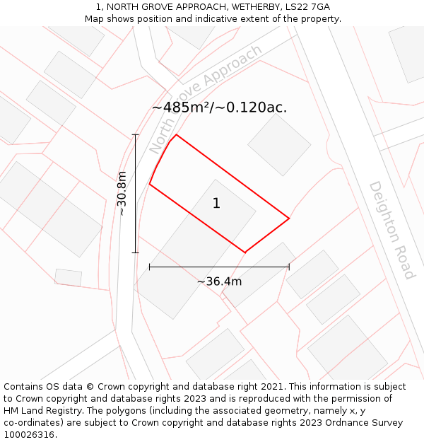 1, NORTH GROVE APPROACH, WETHERBY, LS22 7GA: Plot and title map