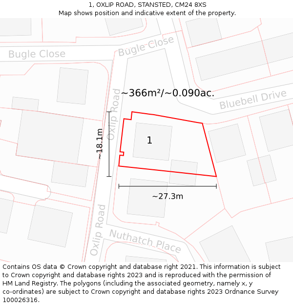 1, OXLIP ROAD, STANSTED, CM24 8XS: Plot and title map