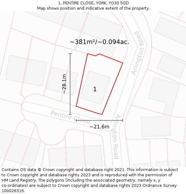1, PENTIRE CLOSE, YORK, YO30 5GD: Plot and title map
