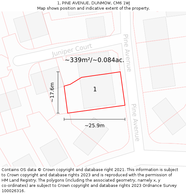 1, PINE AVENUE, DUNMOW, CM6 1WJ: Plot and title map