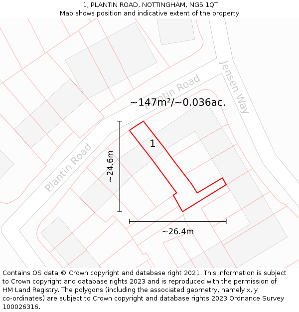 1, PLANTIN ROAD, NOTTINGHAM, NG5 1QT: Plot and title map