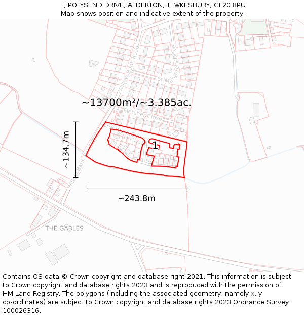 1, POLYSEND DRIVE, ALDERTON, TEWKESBURY, GL20 8PU: Plot and title map