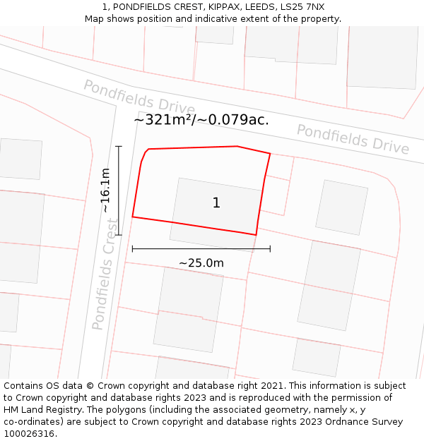 1, PONDFIELDS CREST, KIPPAX, LEEDS, LS25 7NX: Plot and title map
