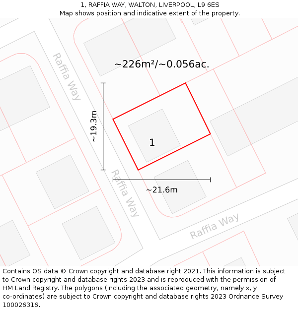 1, RAFFIA WAY, WALTON, LIVERPOOL, L9 6ES: Plot and title map