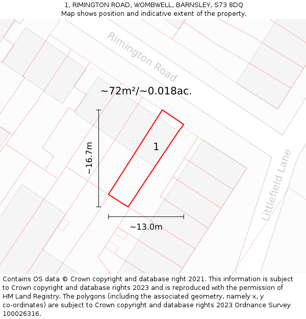 1, RIMINGTON ROAD, WOMBWELL, BARNSLEY, S73 8DQ: Plot and title map