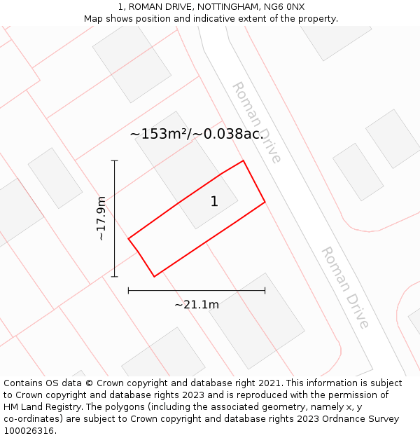 1, ROMAN DRIVE, NOTTINGHAM, NG6 0NX: Plot and title map