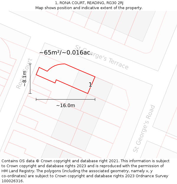 1, RONA COURT, READING, RG30 2RJ: Plot and title map