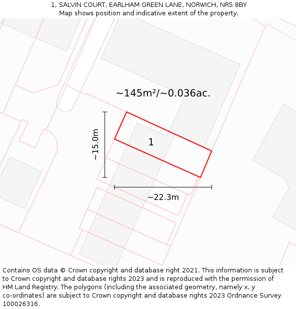 1, SALVIN COURT, EARLHAM GREEN LANE, NORWICH, NR5 8BY: Plot and title map