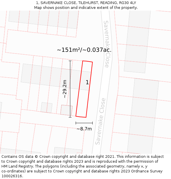 1, SAVERNAKE CLOSE, TILEHURST, READING, RG30 4LY: Plot and title map