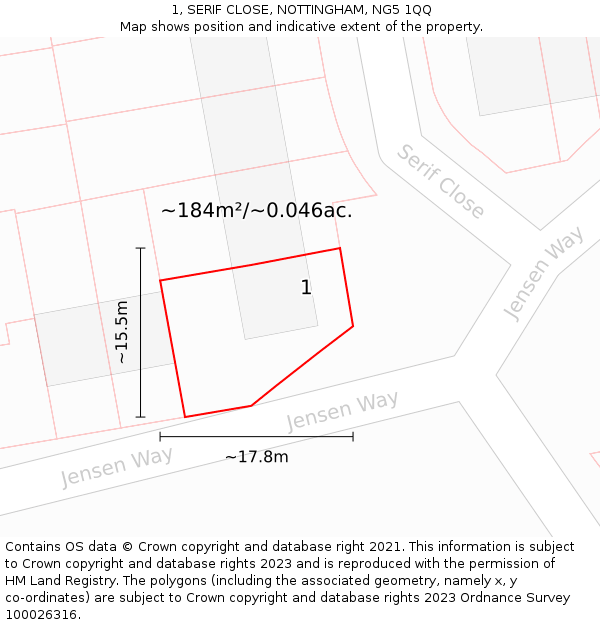 1, SERIF CLOSE, NOTTINGHAM, NG5 1QQ: Plot and title map