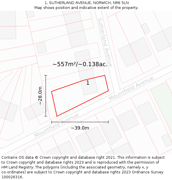 1, SUTHERLAND AVENUE, NORWICH, NR6 5LN: Plot and title map