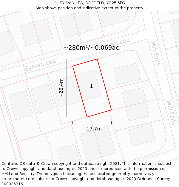 1, SYLVAN LEA, DRIFFIELD, YO25 5FG: Plot and title map