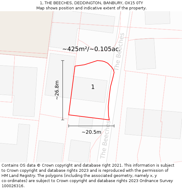 1, THE BEECHES, DEDDINGTON, BANBURY, OX15 0TY: Plot and title map