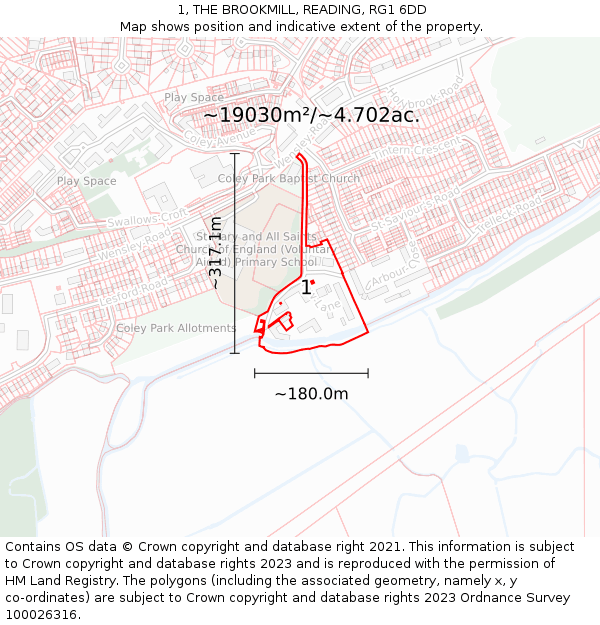 1, THE BROOKMILL, READING, RG1 6DD: Plot and title map