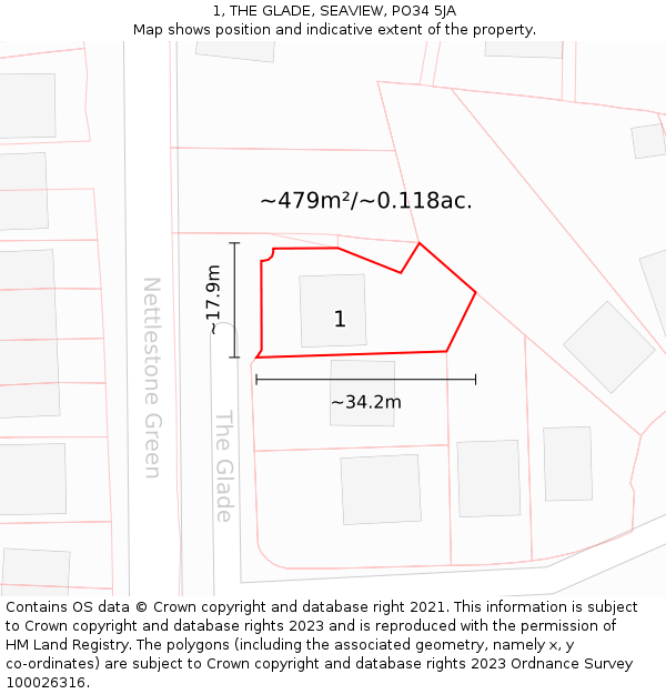 1, THE GLADE, SEAVIEW, PO34 5JA: Plot and title map