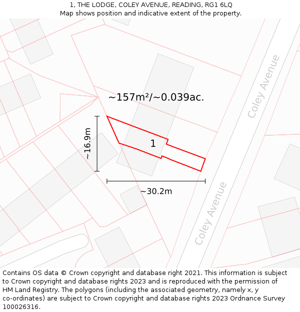 1, THE LODGE, COLEY AVENUE, READING, RG1 6LQ: Plot and title map