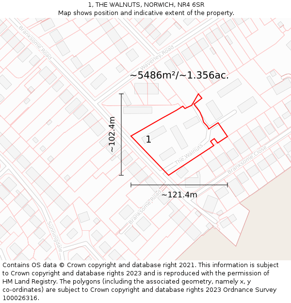 1, THE WALNUTS, NORWICH, NR4 6SR: Plot and title map