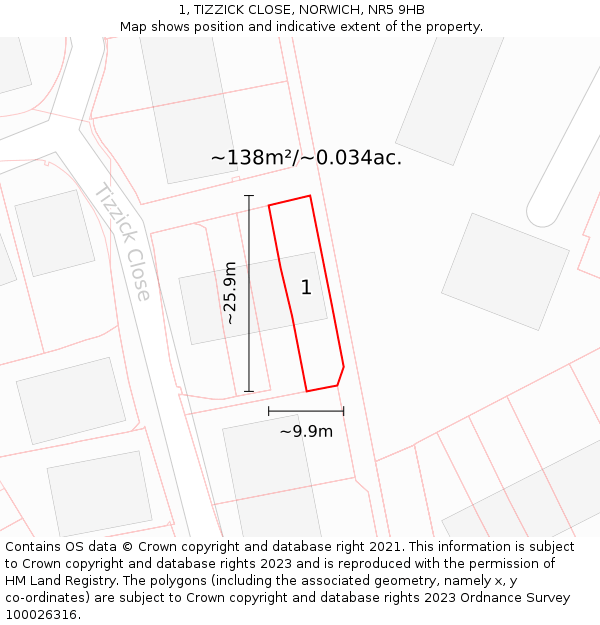 1, TIZZICK CLOSE, NORWICH, NR5 9HB: Plot and title map