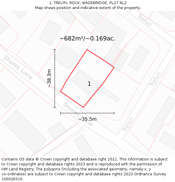 1, TRELYN, ROCK, WADEBRIDGE, PL27 6LZ: Plot and title map
