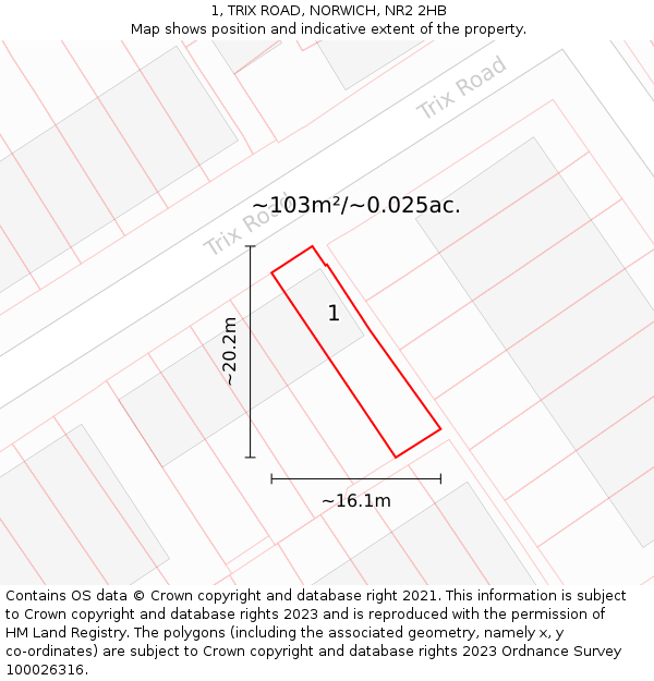 1, TRIX ROAD, NORWICH, NR2 2HB: Plot and title map
