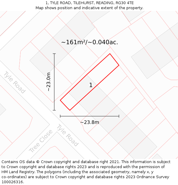 1, TYLE ROAD, TILEHURST, READING, RG30 4TE: Plot and title map