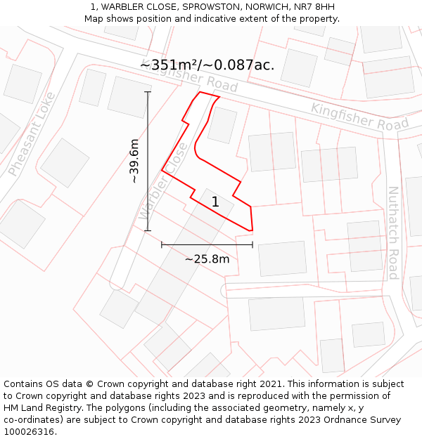 1, WARBLER CLOSE, SPROWSTON, NORWICH, NR7 8HH: Plot and title map
