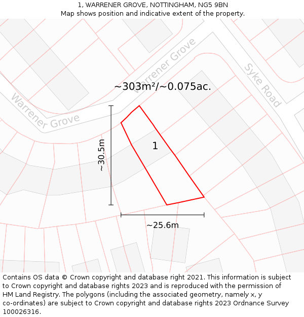 1, WARRENER GROVE, NOTTINGHAM, NG5 9BN: Plot and title map