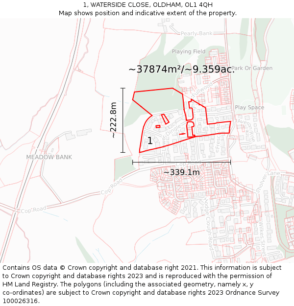 1, WATERSIDE CLOSE, OLDHAM, OL1 4QH: Plot and title map