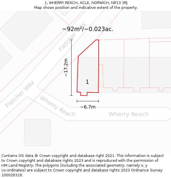 1, WHERRY REACH, ACLE, NORWICH, NR13 3RJ: Plot and title map