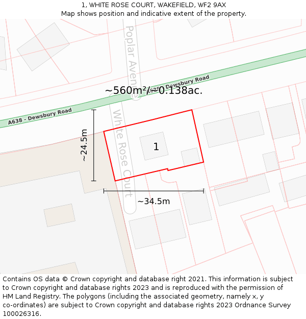 1, WHITE ROSE COURT, WAKEFIELD, WF2 9AX: Plot and title map