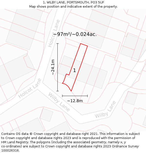 1, WILBY LANE, PORTSMOUTH, PO3 5UF: Plot and title map