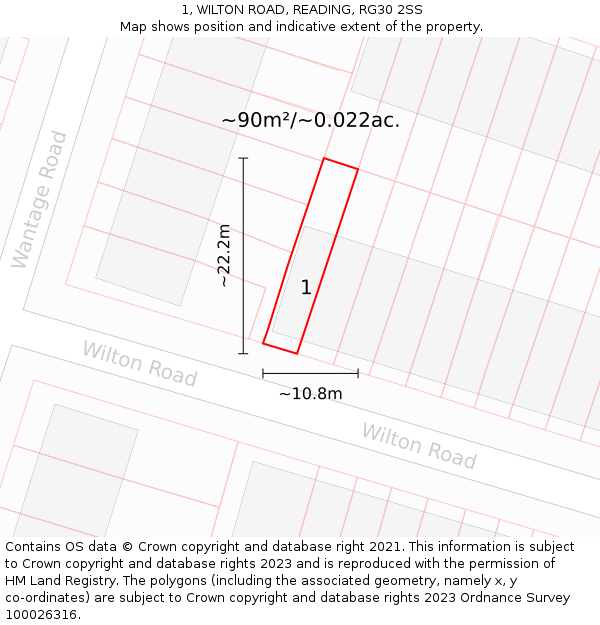 1, WILTON ROAD, READING, RG30 2SS: Plot and title map