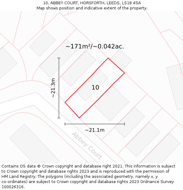 10, ABBEY COURT, HORSFORTH, LEEDS, LS18 4SA: Plot and title map