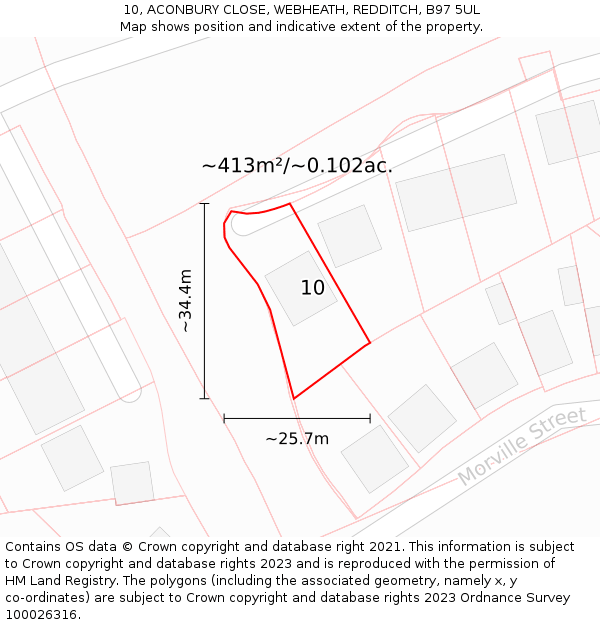 10, ACONBURY CLOSE, WEBHEATH, REDDITCH, B97 5UL: Plot and title map