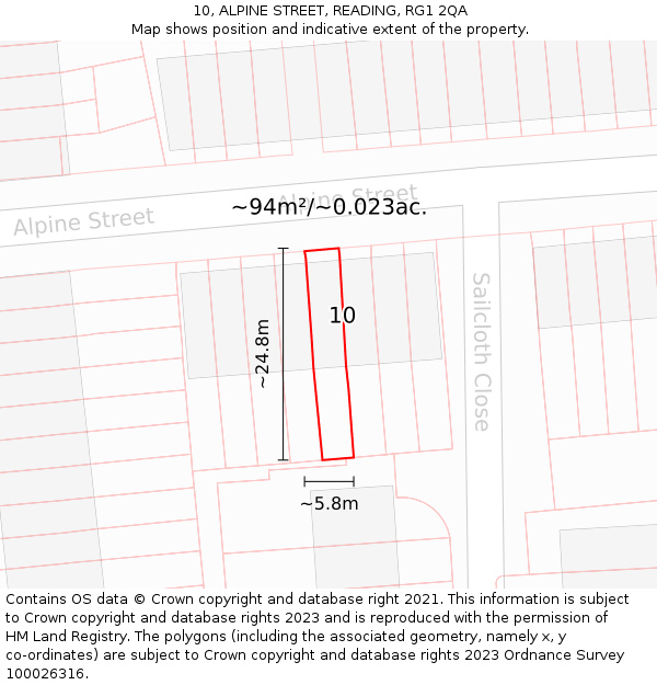10, ALPINE STREET, READING, RG1 2QA: Plot and title map