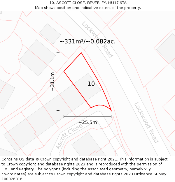 10, ASCOTT CLOSE, BEVERLEY, HU17 9TA: Plot and title map