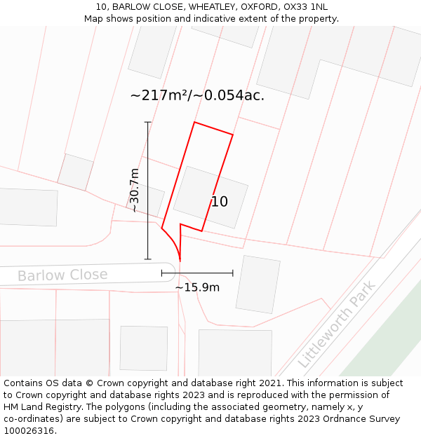10, BARLOW CLOSE, WHEATLEY, OXFORD, OX33 1NL: Plot and title map