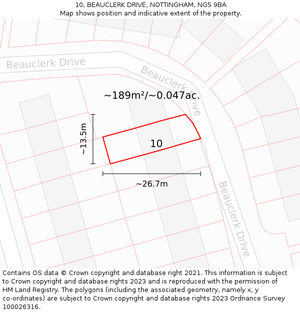 10, BEAUCLERK DRIVE, NOTTINGHAM, NG5 9BA: Plot and title map
