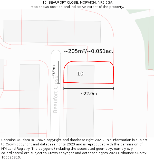 10, BEAUFORT CLOSE, NORWICH, NR6 6GA: Plot and title map