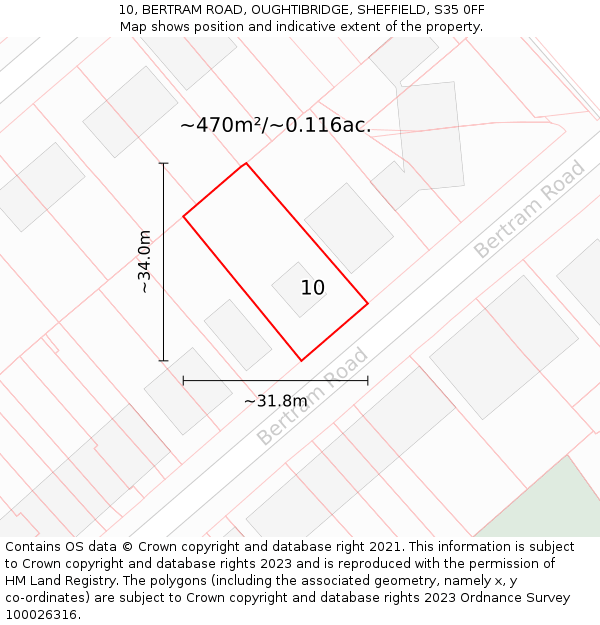 10, BERTRAM ROAD, OUGHTIBRIDGE, SHEFFIELD, S35 0FF: Plot and title map