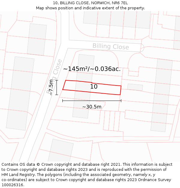 10, BILLING CLOSE, NORWICH, NR6 7EL: Plot and title map