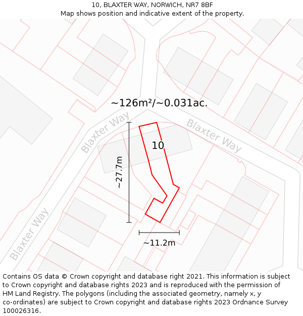 10, BLAXTER WAY, NORWICH, NR7 8BF: Plot and title map